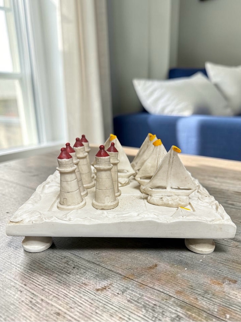 Hen Feathers Tic Tac Toe Set Sailboats & Lighthouses Nautical Decor Airb&b Decor